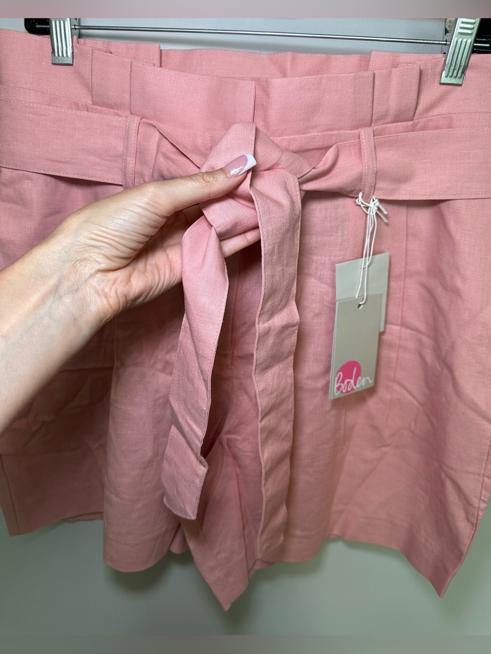 NWT Boden St Ives Paperbag Shorts Pink Linen Cotton Preppy Summer High Waist 12 - Picture 4 of 11